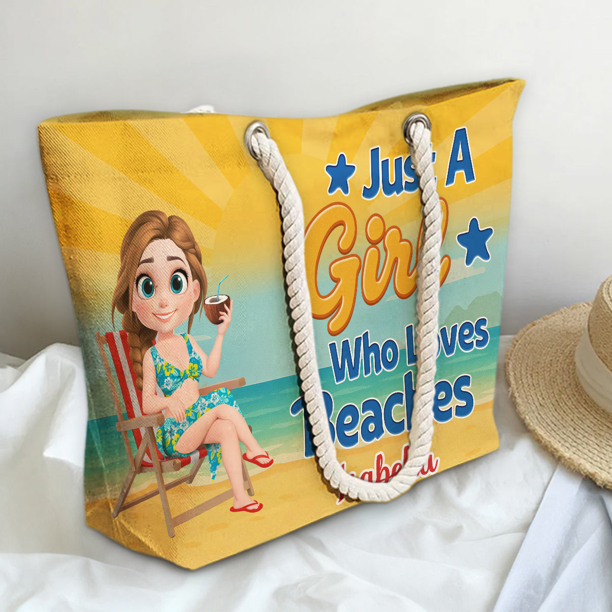 Just A Girl Who Loves Beaches Cartoonize - Personalized Beach Bag