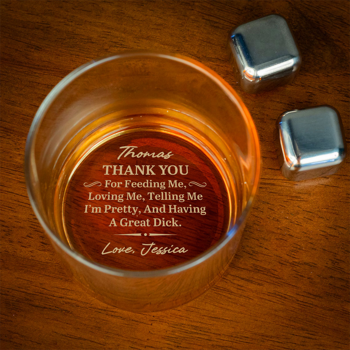 Custom Christmas Anniversary Birthday Drinkware Gifts for Husband • Thank You For Loving Me Deeply - Personalized Engraved Whiskey Glass
