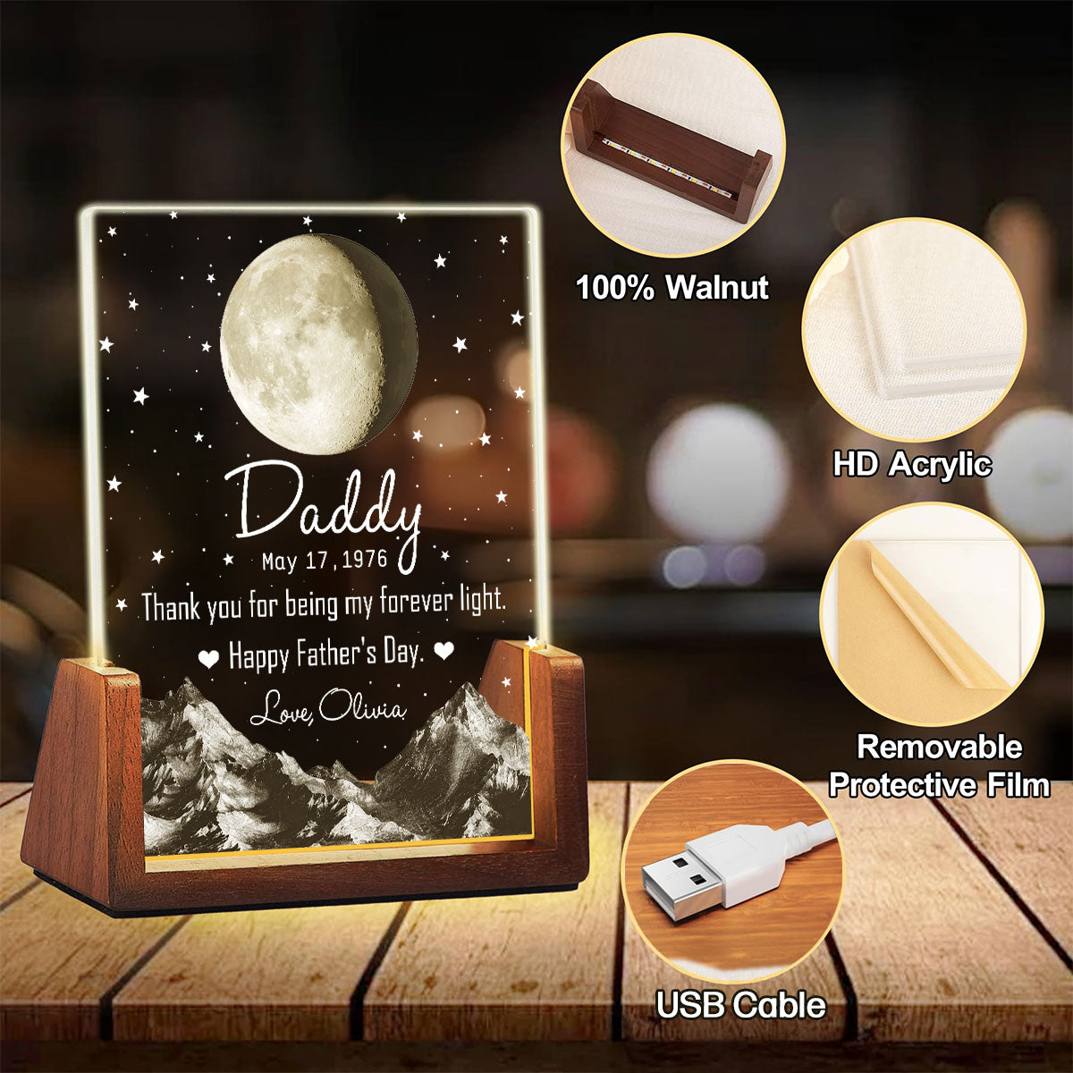 Custom Father's Day Gift for Dad Grandpa • For Being My Forever Light - Personalized Night Light