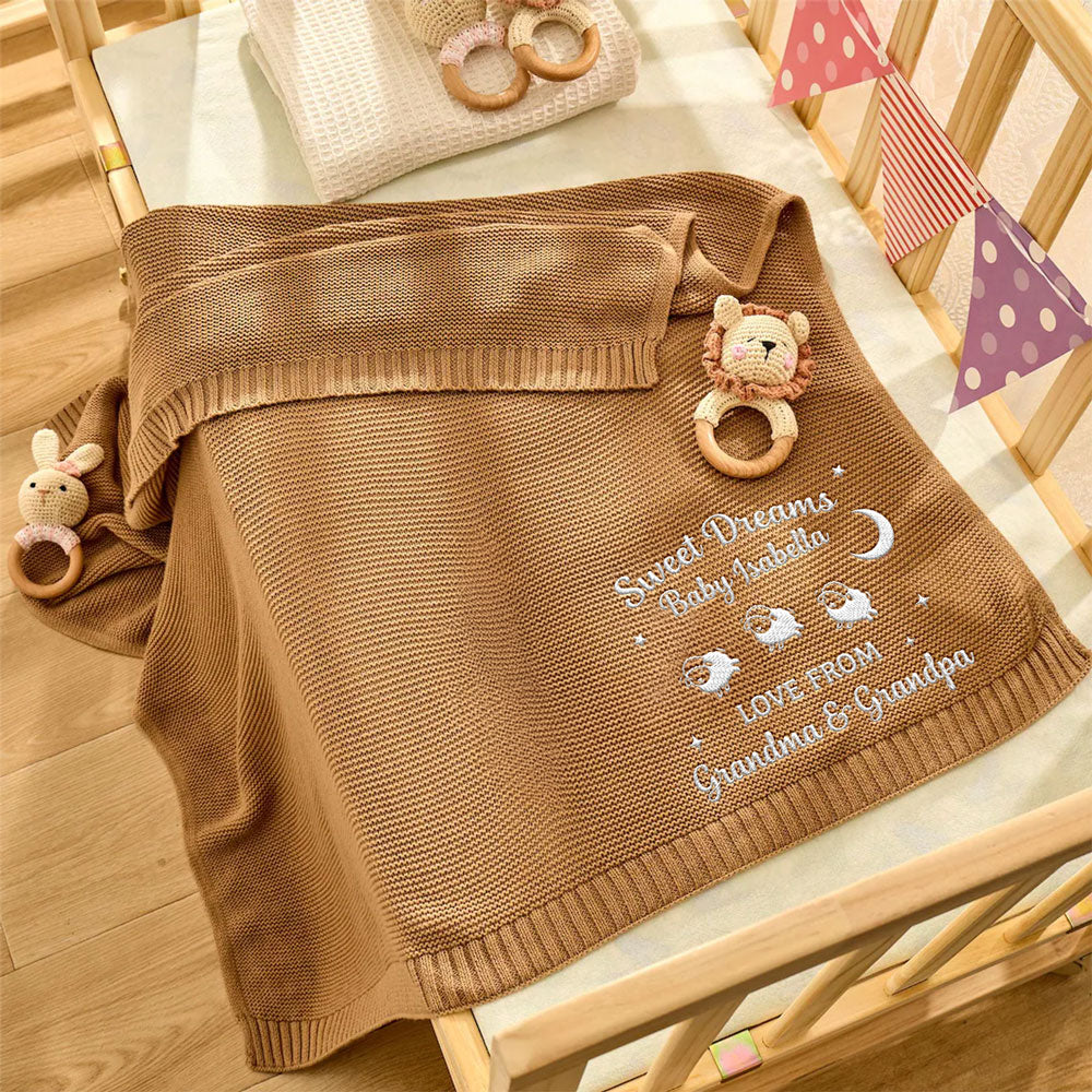 Love From Grandma - Personalized Embroidered Knitted Baby Blanket