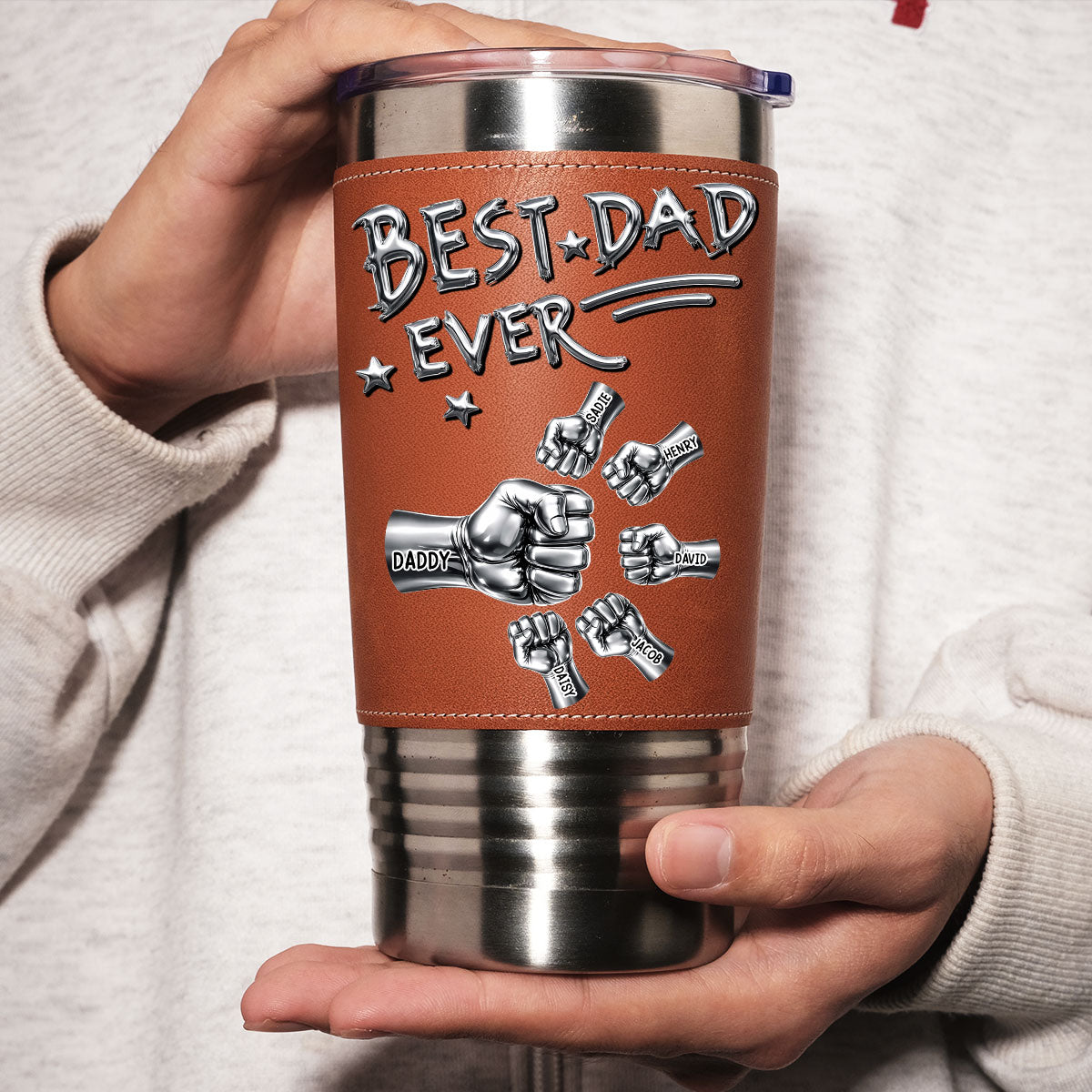 Custom Father's Day Birthday Gifts For Dad • Best Dad Ever - Personalized Leather Tumbler