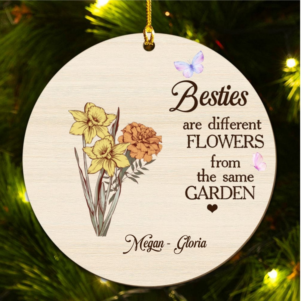 Custom Friendship Christmas Ornament, Best Friend Gift •  Sisters Are Different Flower - Personalized Wood Ornament