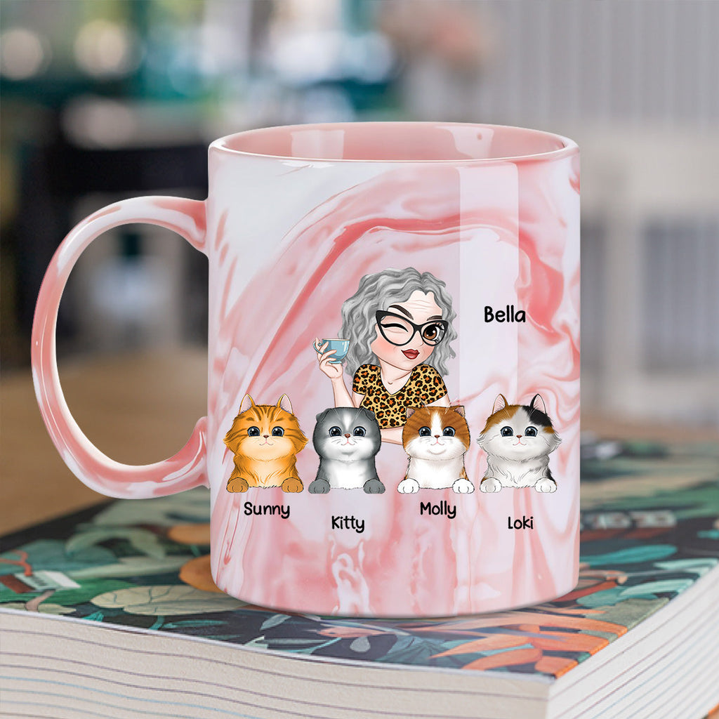 Custom Christmas & Birthday Keepsake Gift • Best Cat Mom Ever - Personalized Pink Marble Mug