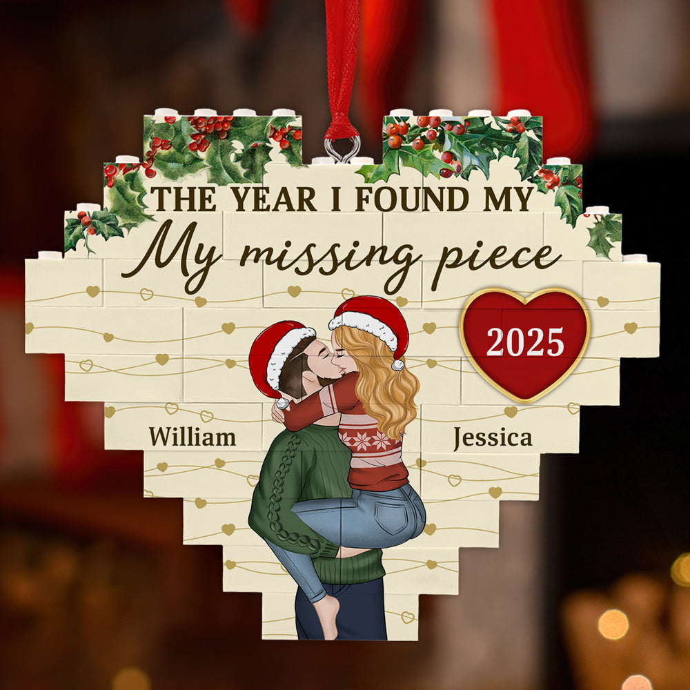 Custom Couple Christmas Ornament, Anniversary Gift •  I Found My Missing Piece - Personalized Heart Puzzle Ornament