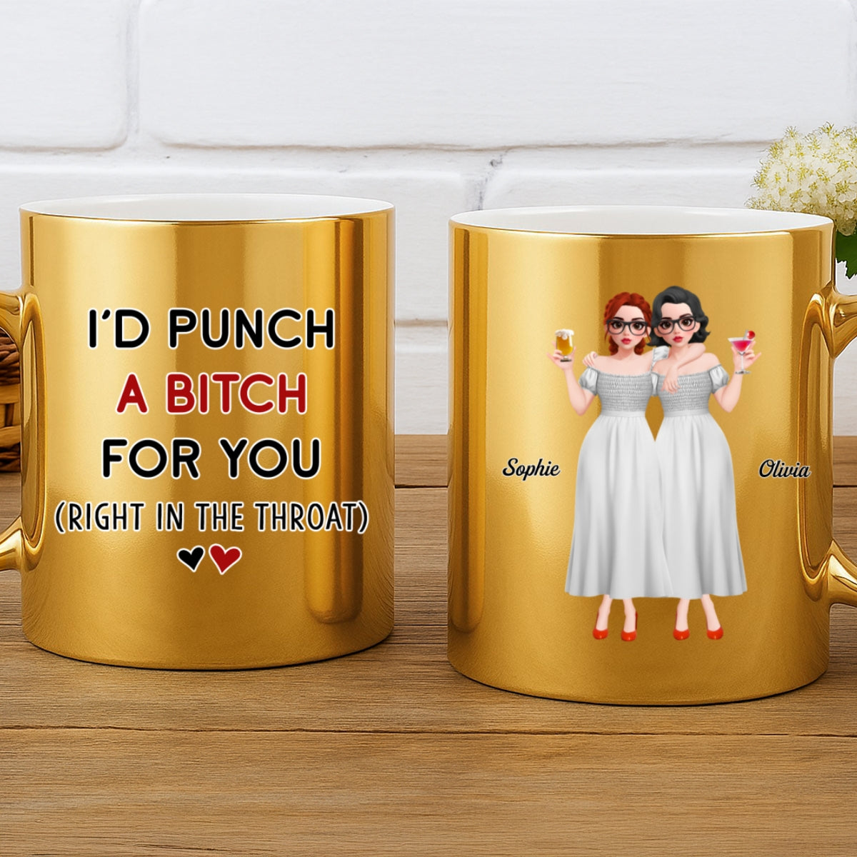 Custom Best Friend, Christmas & Birthday Friendship Keepsake Gift • Punch For You Cartoonize - Personalized Metallic Mug