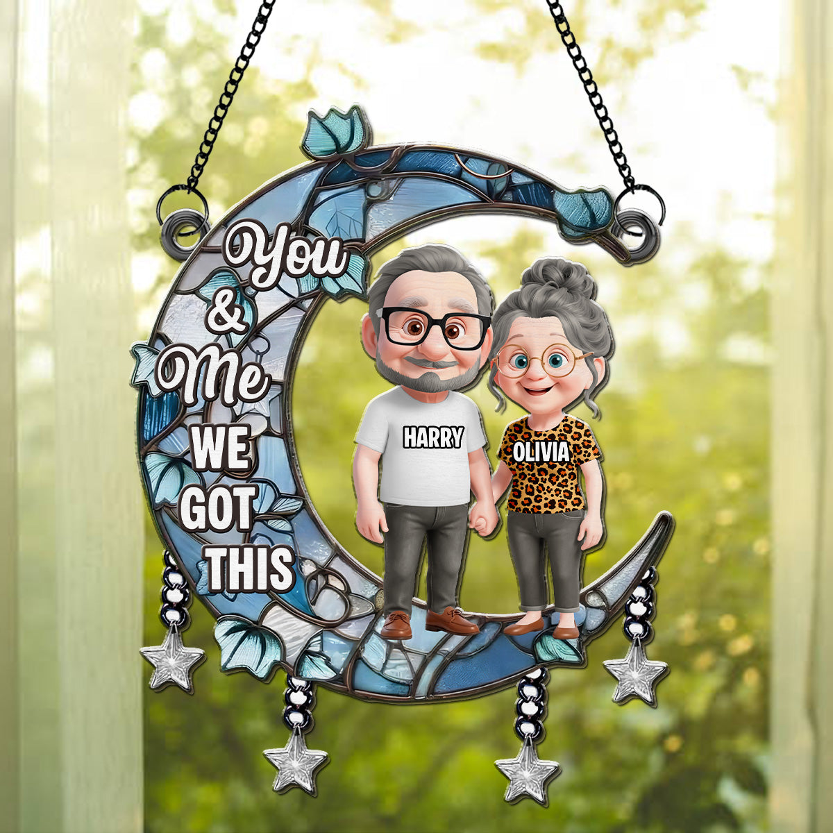 Custom Couple Hanging Decor, Anniversary Valentine's Day Gifts • Under The Same Moon - Personalized Suncatcher
