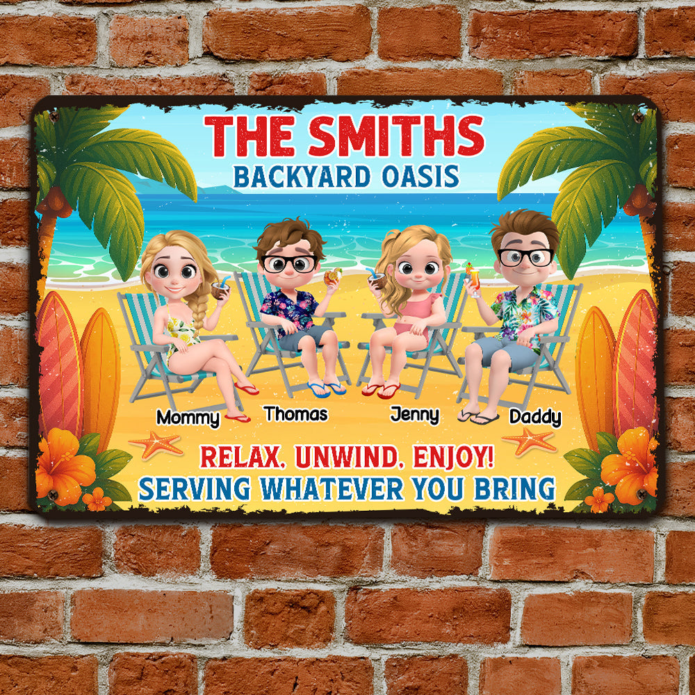 Custom Family Summer Backyard, Patio & Porch Decor • Welcome To Our Family Backyard Oasis - Personalized Metal Sign