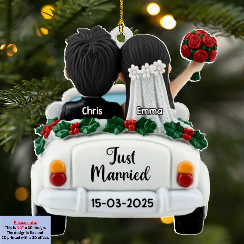 Custom Couple Christmas Ornament, Anniversary Gift •  Just Married - Personalized 3D Effect Acrylic Ornament
