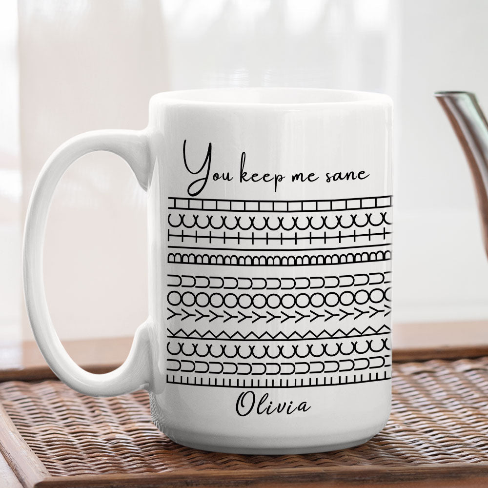 Custom Hidden Message Mug, Funny Gag Gift for Coworker Friend Girlfriend • You Keep Me Sane Hidden Message - Personalized Coffee Mug