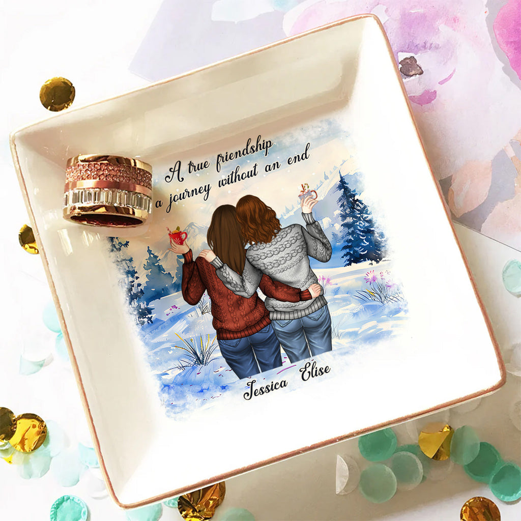 Custom Bestie Trinket Dish, Birthday Christmas Gift For Best Friend • A Journey Without An End - Personalized Jewelry Dish
