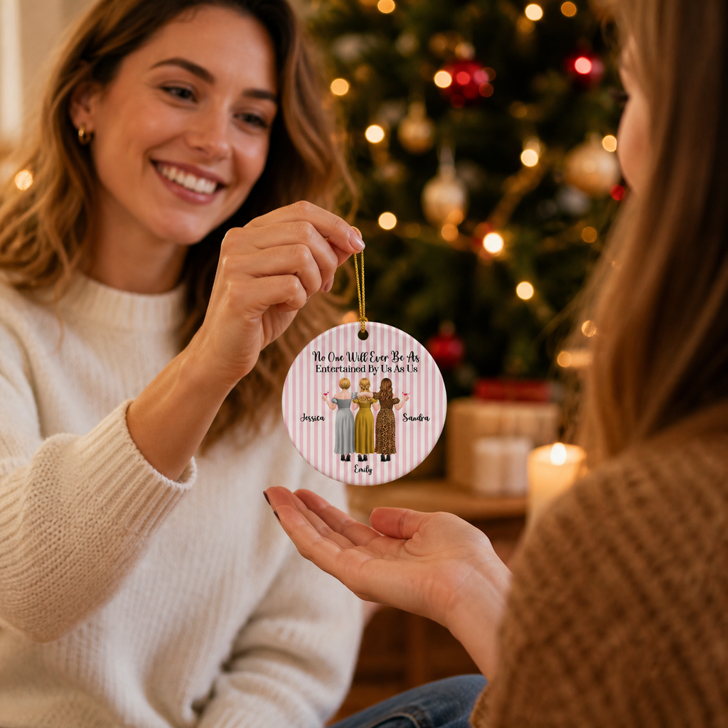 Custom Friendship Christmas Ornament, Best Friend Gift •  Entertained By Us - Personalized Ceramic Ornament
