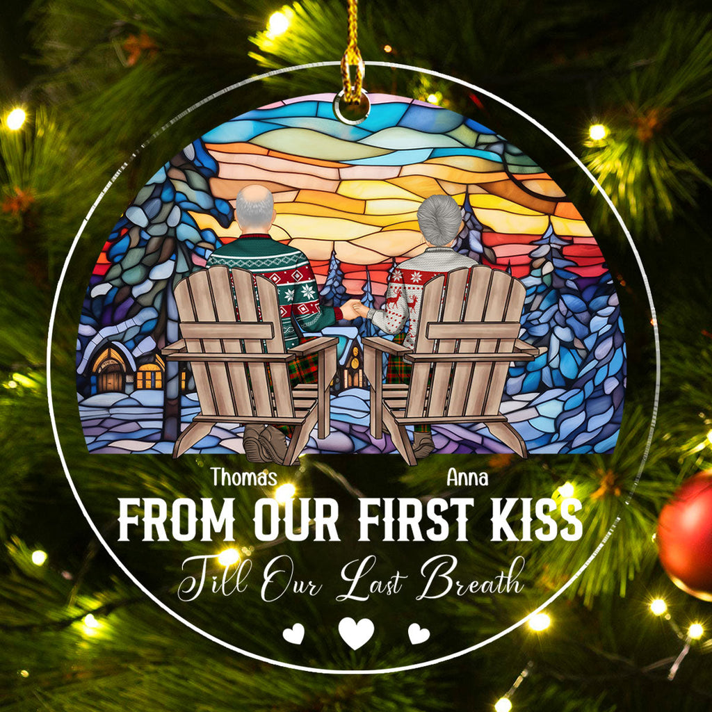 Custom Couple Christmas Ornament, Anniversary Gift •  First Kiss Last Breath - Personalized Acrylic Ornament