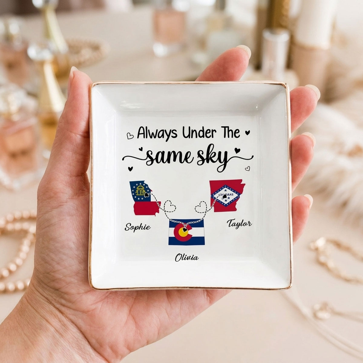 Custom Trinket Dish Gift for Friend, for Soul Sister • No Distance Between Us - Personalized Jewelry Dish