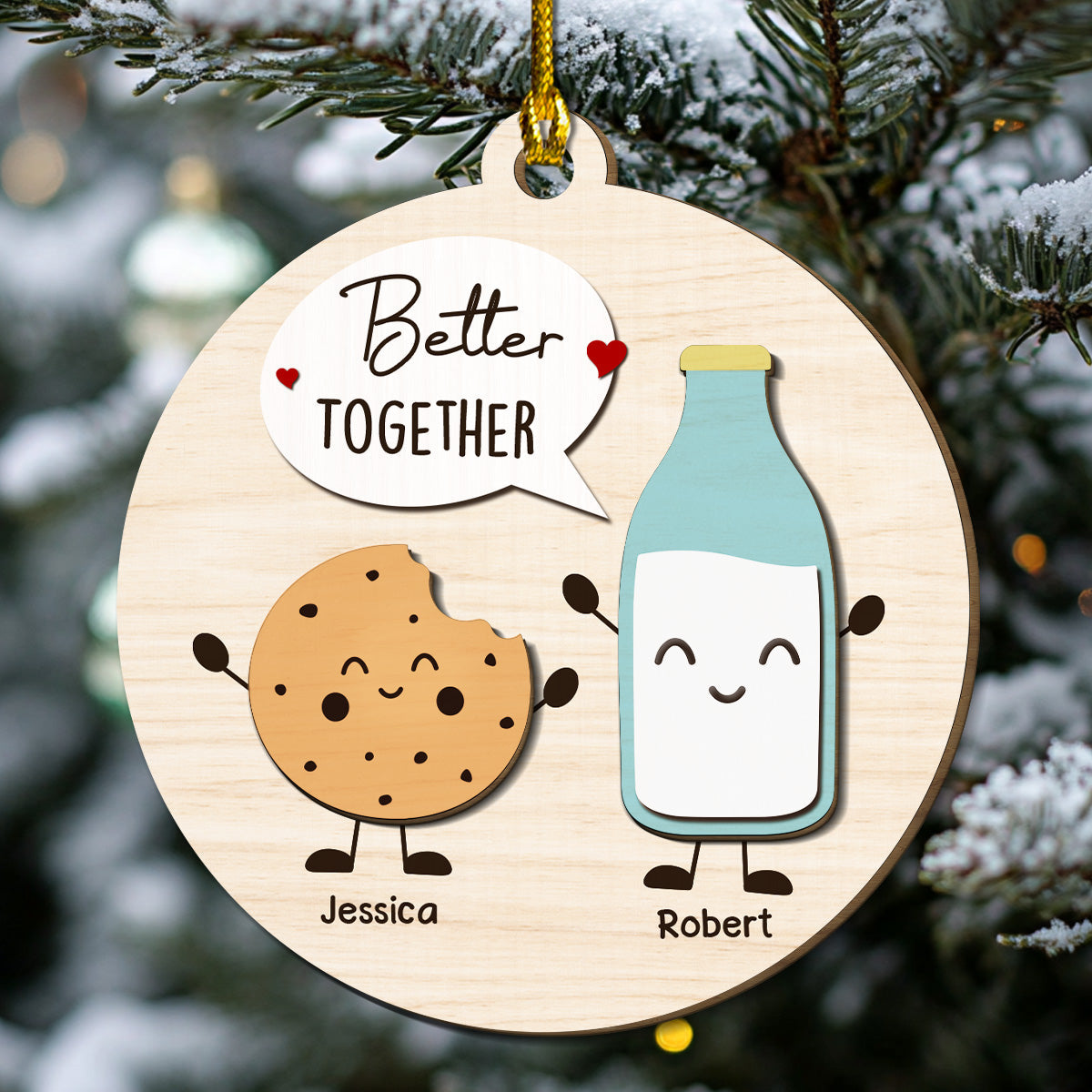 Custom Couple Christmas Ornament, Anniversary Gift •  You Are The Milk To My Cookie - Personalized Freeshape 2-Layered Wood Ornament