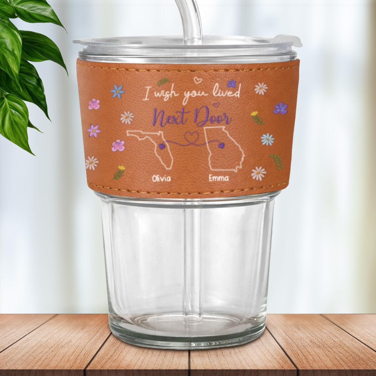 I Wish We Lived Closer - Personalized Leather Glass Cup