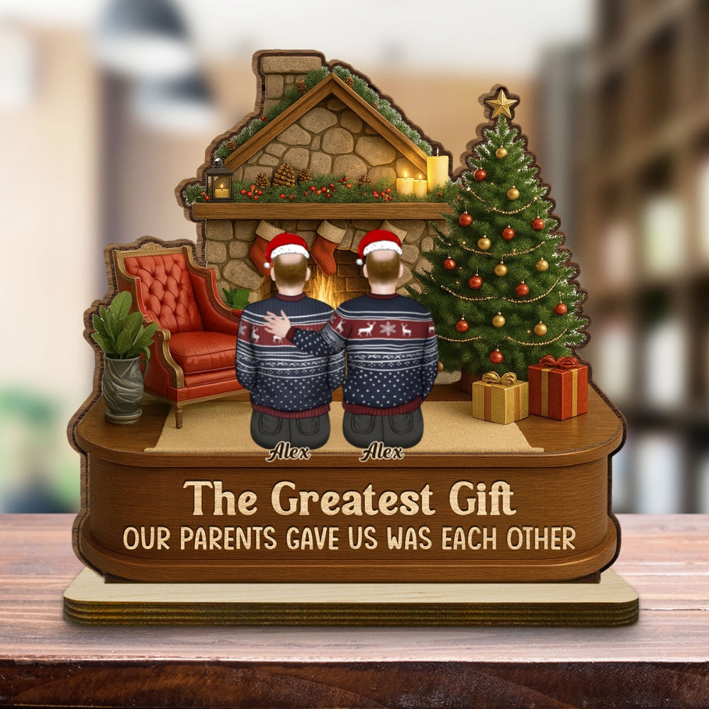 Custom Family Decor, Christmas Birthday Family Keepsake • The Greatest Gift - Personalized 2-Layer Wood Plaque With Flat Base