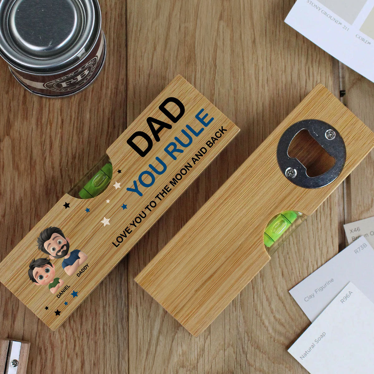 Dad You Rule - Personalized Wooden Spirit Level Bottle Opener