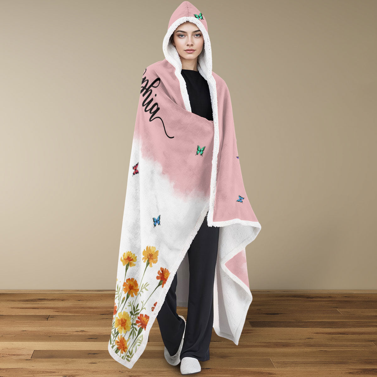 Birth Flower And Name - Personalized Hooded Blanket