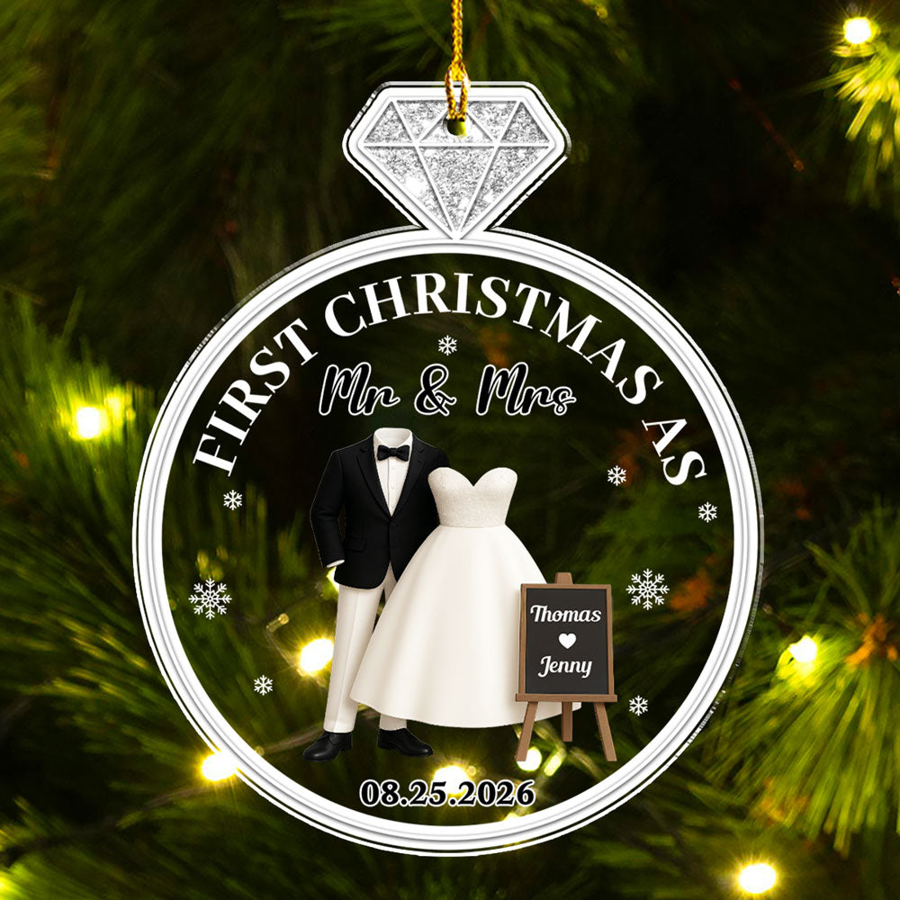 Custom First Christmas Ornament Married, Gift for Newlyweds •  First Christmas Married - Personalized Acrylic Ornament