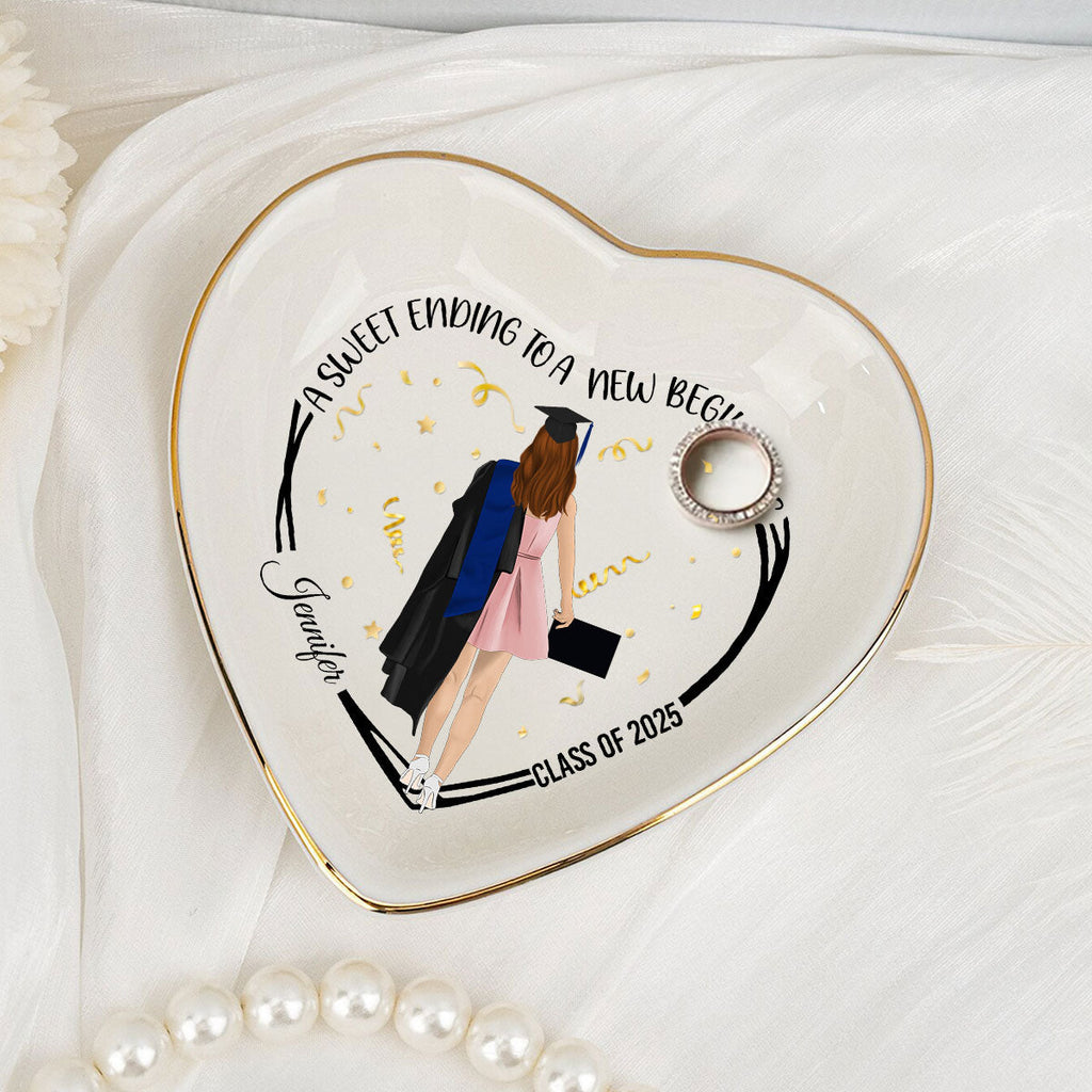 Custom Class of 2026 Trinket Dish, Graduation Gift For Her • A Sweet Ending - Personalized Jewelry Dish