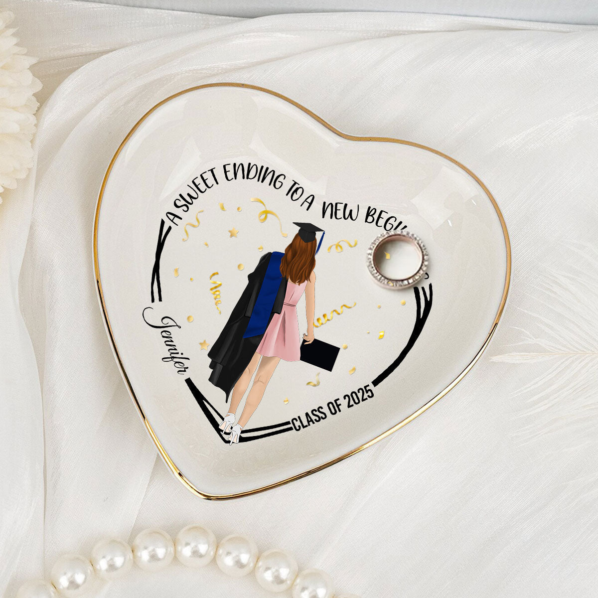 Custom Class of 2026 Trinket Dish, Graduation Gift For Her • A Sweet Ending - Personalized Jewelry Dish