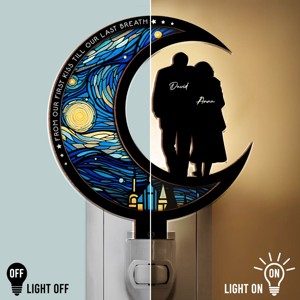 Custom Led Light Gift, Family Keepsake • From Our First Kiss - Personalized Wood And Acrylic Night Light