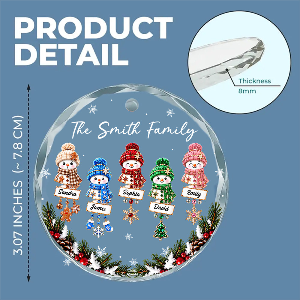 Custom Family Ornament, Christmas Gift for Family Members •  Snowman Family - Personalized Glass Ornament