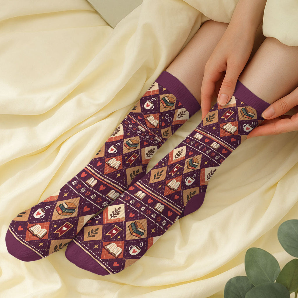 Custom Christmas Birthday Gift For Book Lovers, Bookworms, Readers • I Am Reading - Personalized Crew Socks