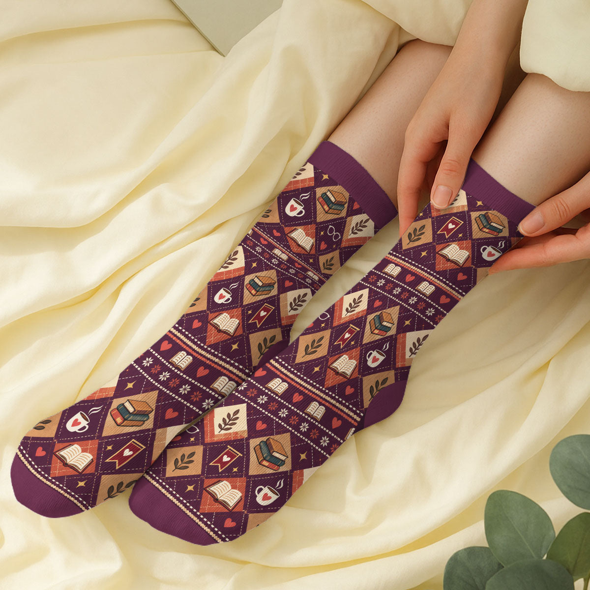 Custom Christmas Birthday Gift For Book Lovers, Bookworms, Readers • I Am Reading - Personalized Crew Socks