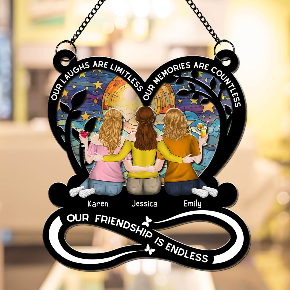 Custom Best Friend Hanging Decor, Friendship Birthday Gifts • Our Laughs Are Limitless - Personalized Suncatcher