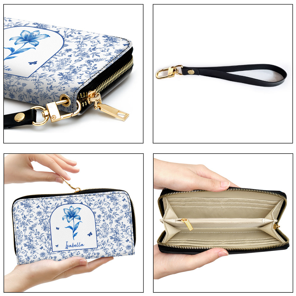 Blooming In Blue - Personalized Leather Wallet