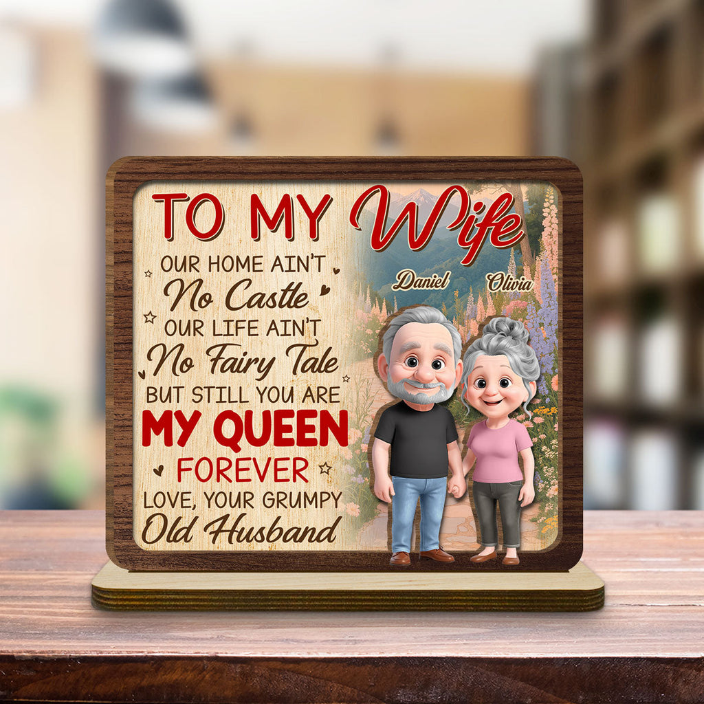 Custom Decor for Wife, Gift for Her • Still My Queen - Personalized 2-Layer Wood Plaque With Flat Base