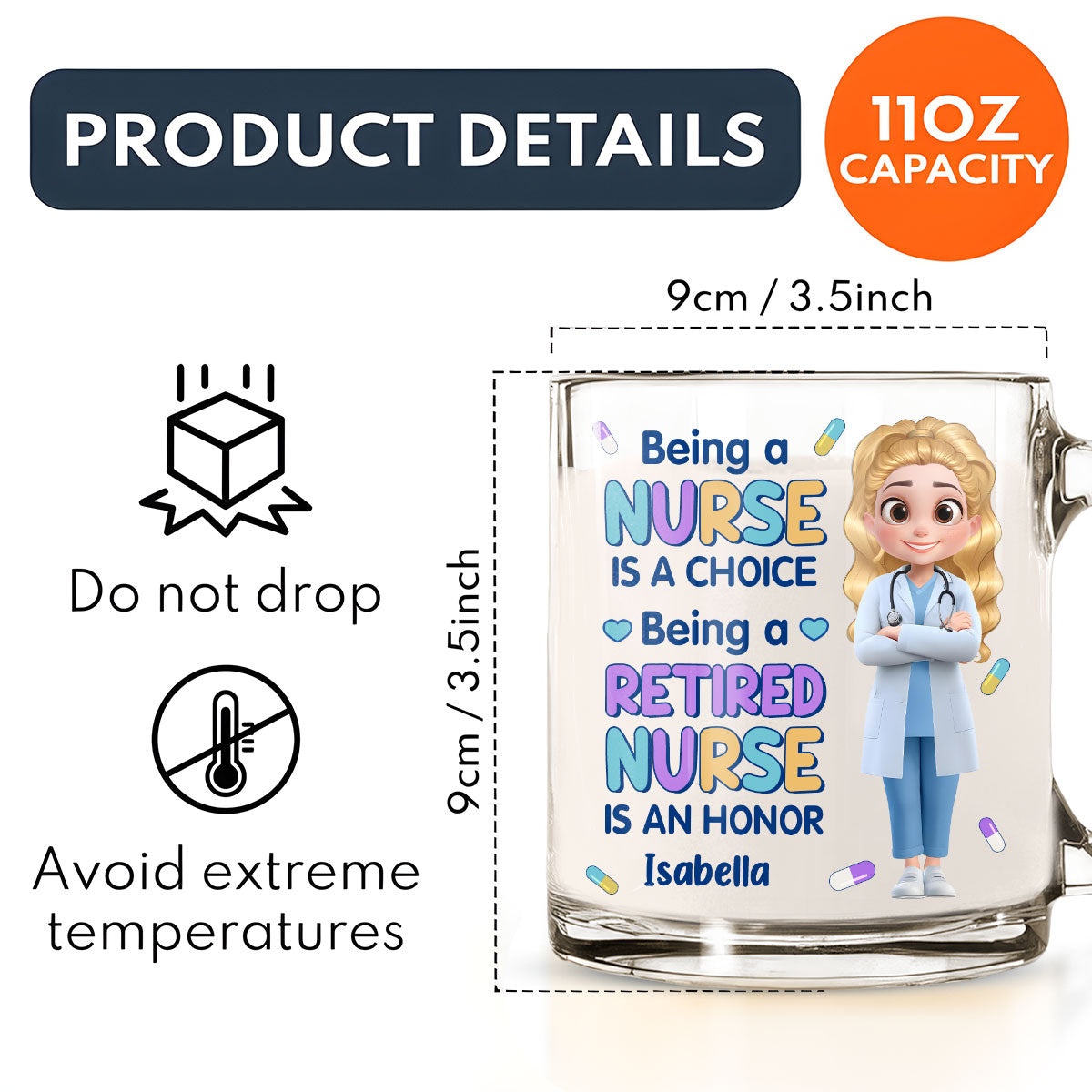 Custom Christmas & Birthday Keepsake Gift • Retired Nurse Is An Honor - Personalized Glass Mug