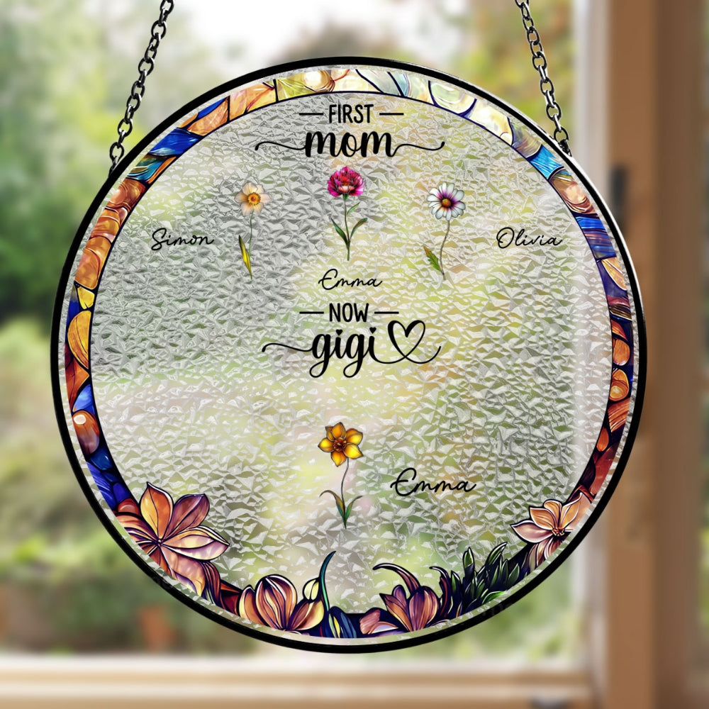 Custom Grandma Hanging Decor, Mother's Day Birthday Gifts • First Mom Now Grandma - Personalized Window Hanging Suncatcher