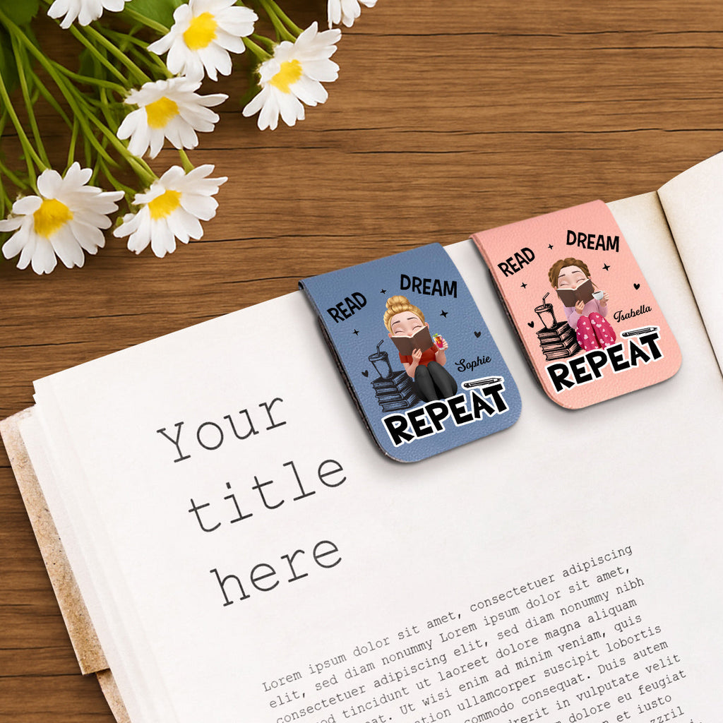 Custom Christmas Birthday Bookish Gifts For Book Lovers, Bookworms • Repeatedly Reading - Personalized Leather Bookmark