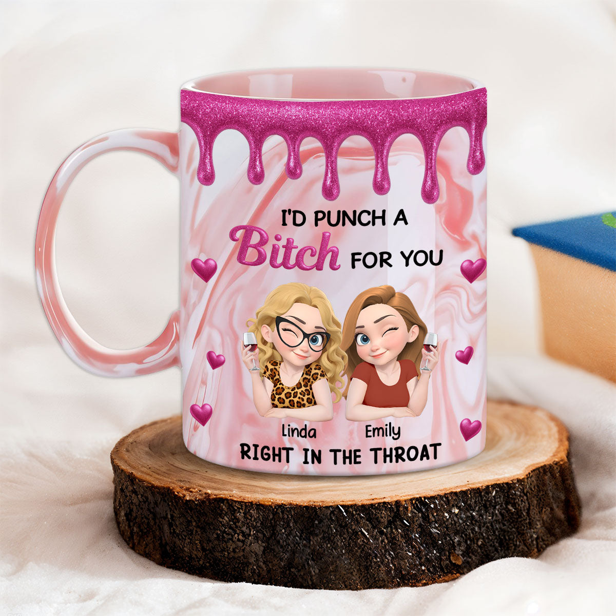Custom Best Friend, Christmas & Birthday Friendship Keepsake Gift • Punch For You My Girl - Personalized Pink Marble Mug