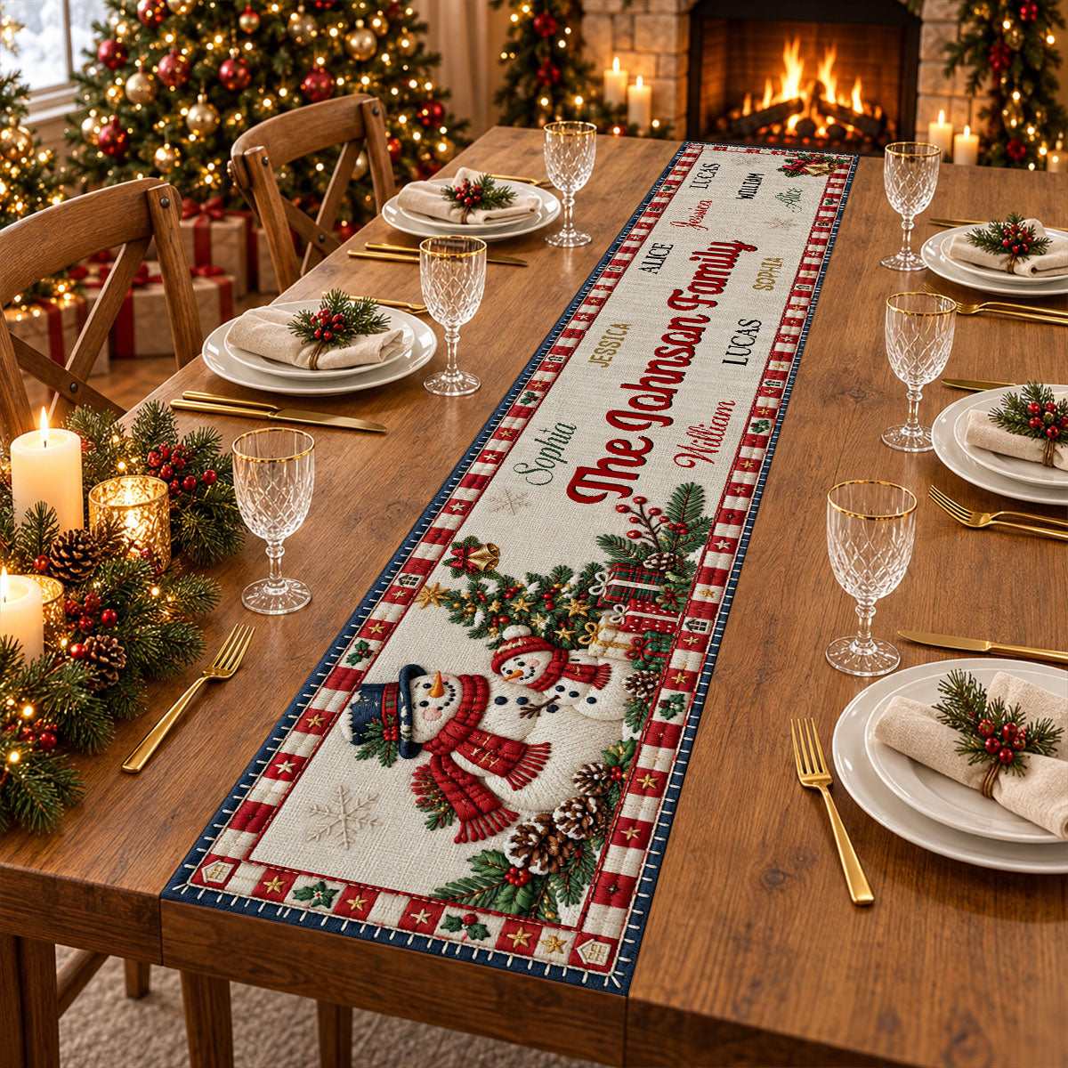Custom Family Name Christmas Gifts, Holiday Decor Gift • The Christmas Crew - Personalized Table Runner