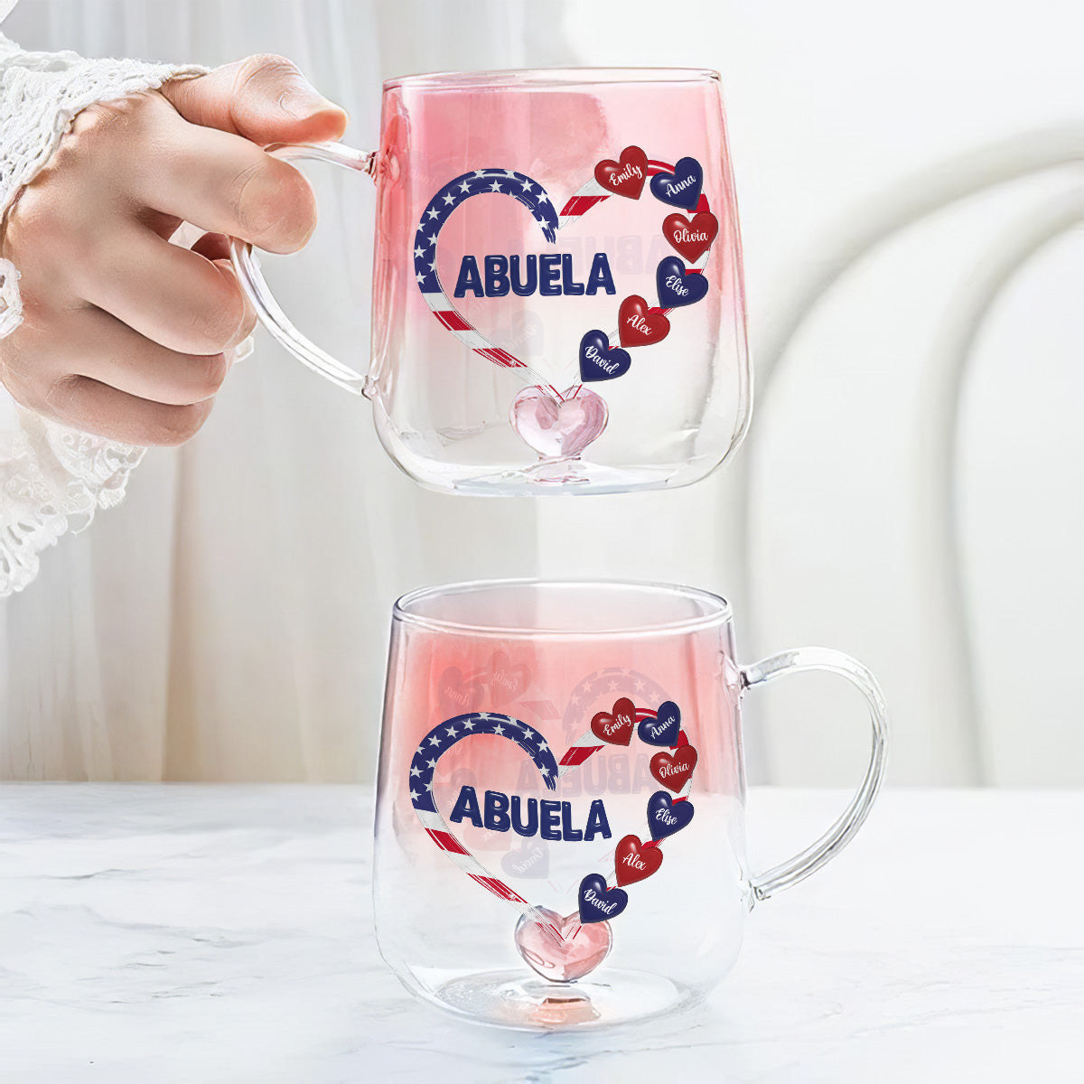Custom Christmas & Birthday Gift For Grandma • American Grandma - Personalized Pink Gradient Glass Mug