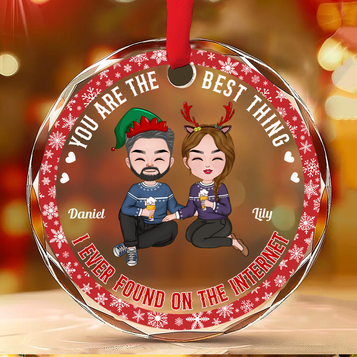 Custom Couple Christmas Ornament, Anniversary Gift •  Best Thing I've Ever Found On The Internet - Personalized Glass Ornament