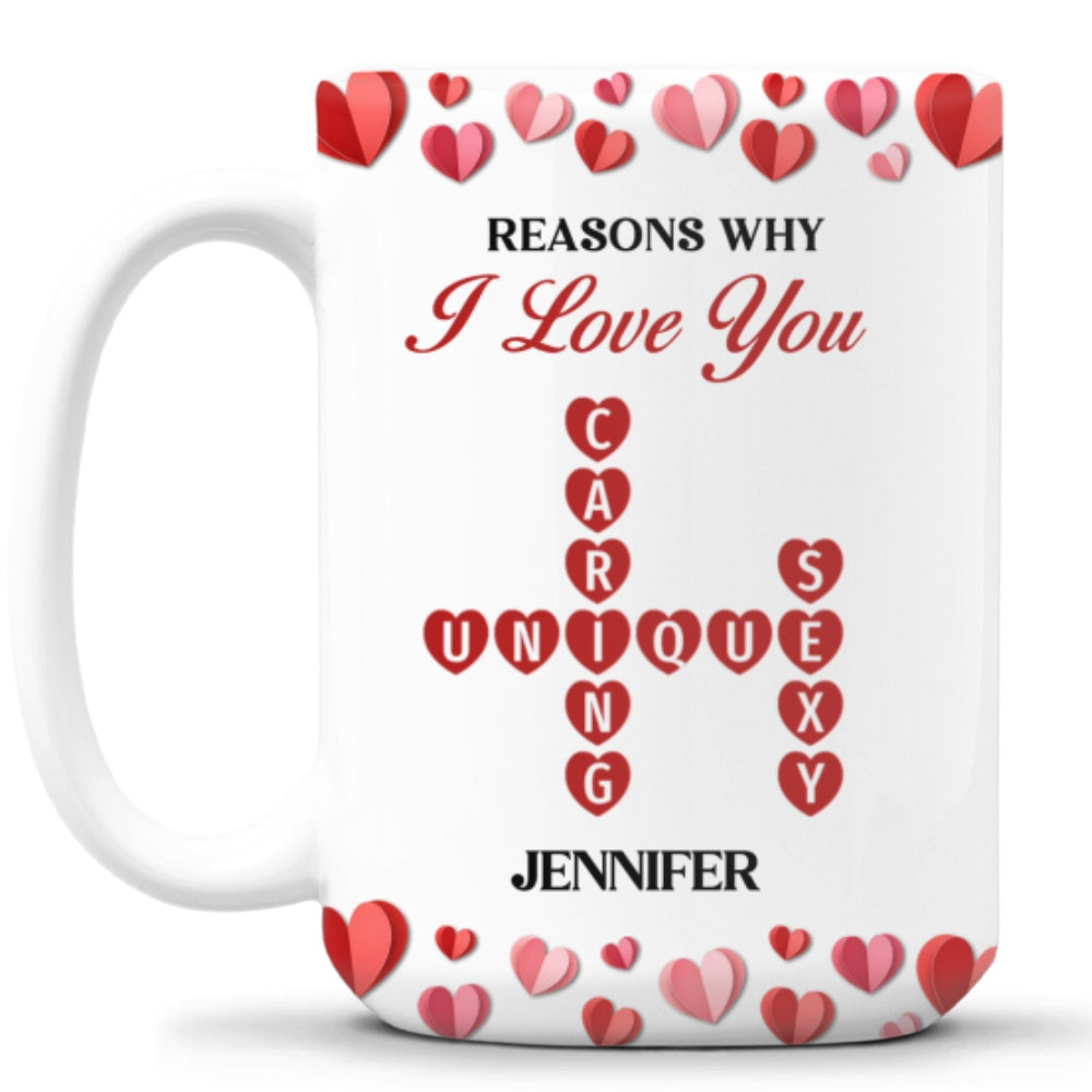 Custom Anniversary Keepsake Gifts For Couple • Reasons Why I Love You Crossword Art - Personalized Coffee Mug