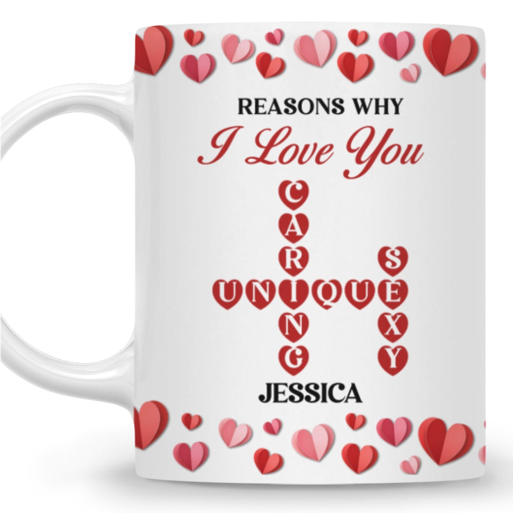 Custom Anniversary Keepsake Gifts For Couple • Reasons Why I Love You Crossword Art - Personalized Coffee Mug