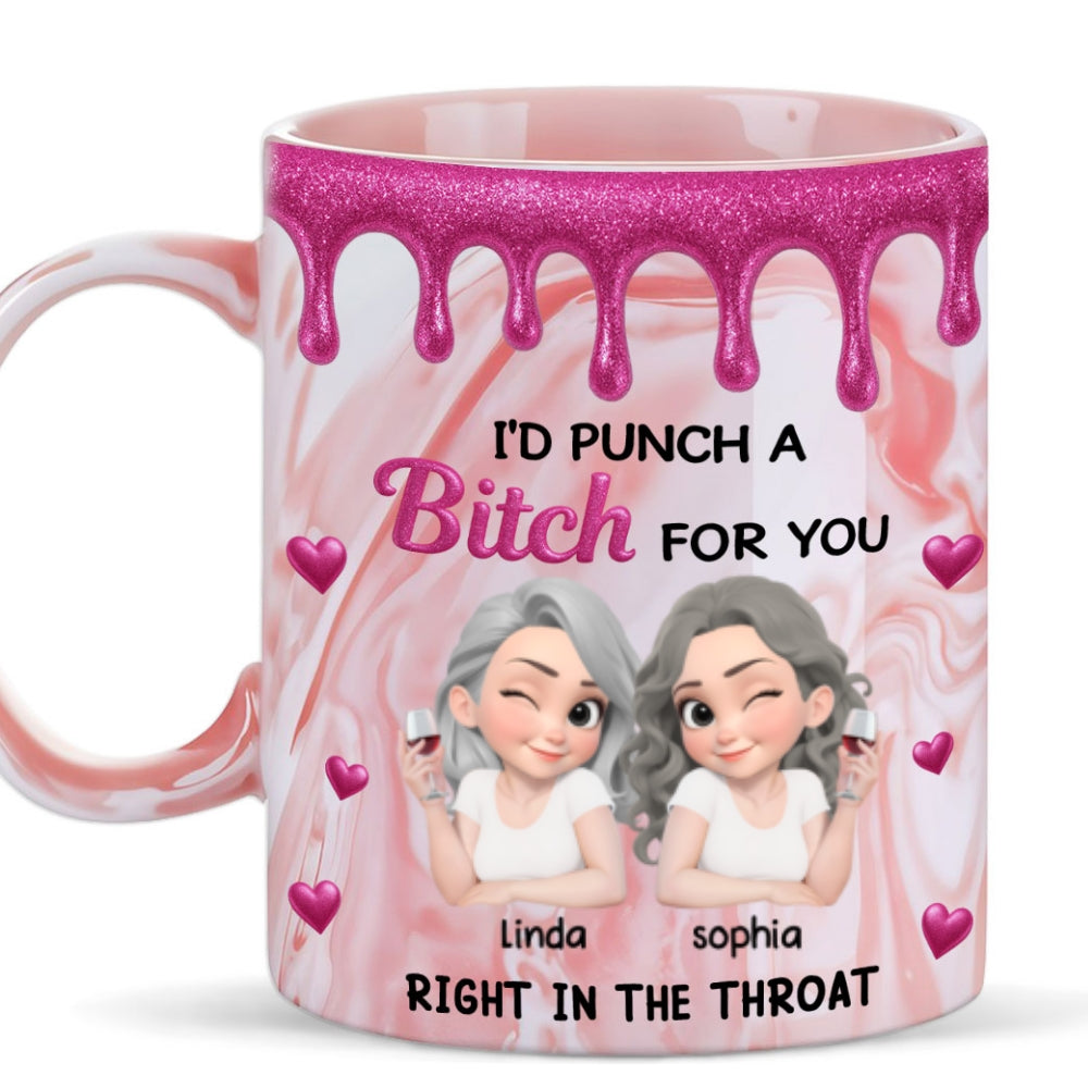 Custom Best Friend, Christmas & Birthday Friendship Keepsake Gift • Punch For You My Girl - Personalized Pink Marble Mug