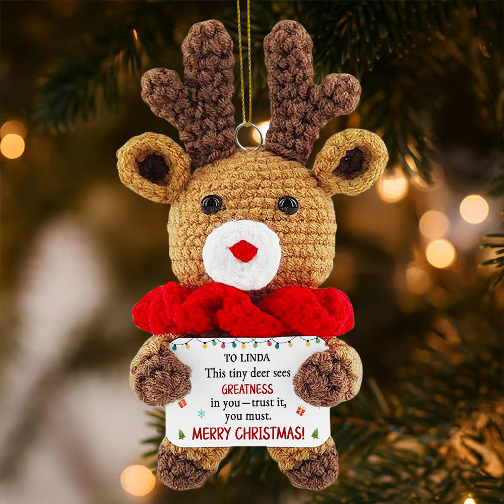 Custom Keepsake Christmas Ornament •  Merry Christmas - Personalized Deer Crocheted Ornament