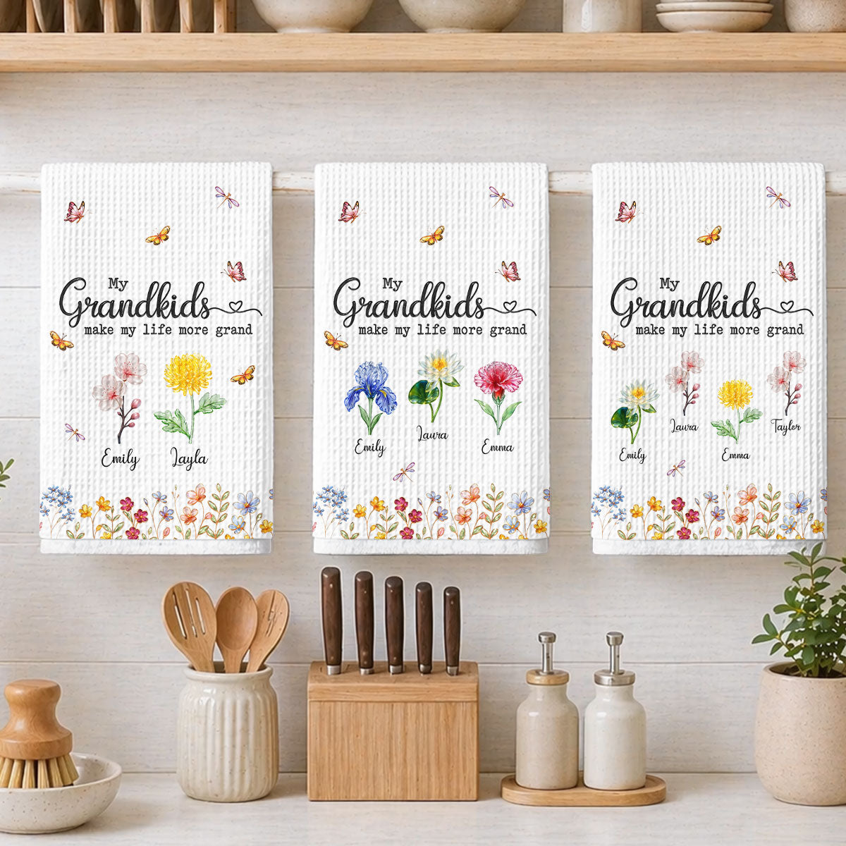 Custom Names Kitchen Towel, Mother's Day Birthday Gift For Mom Mother • Make Life More Grand With Lovely Kids - Personalized Kitchen Towel
