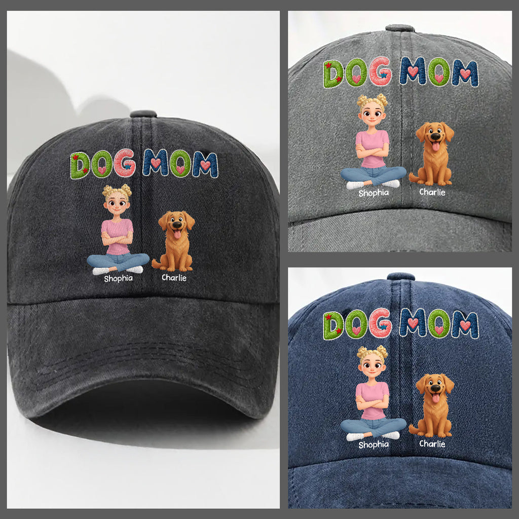 Custom Christmas Headwear Birthday Gifts for Dog Parents • Sun On Our Heads - Personalized 3D Effect Vintage Washed Denim Cap