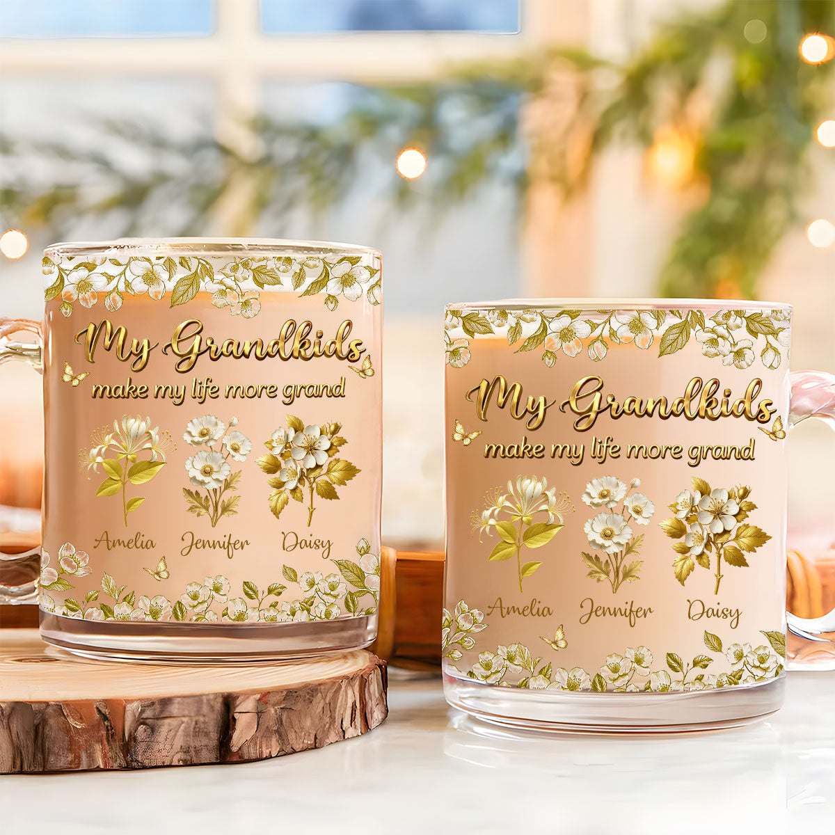 Custom Mother's Day Gift for Mom & Grandma • Grandma Love Birth Month Flower - Personalized Glass Mug
