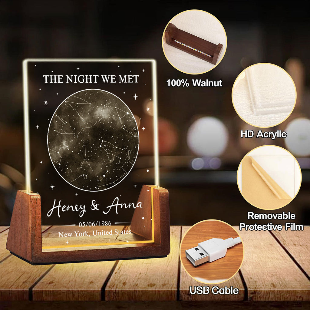 Custom Anniversary, Wedding, Christmas Gift For Husband, Him• The Night We Met - Personalized Night Light