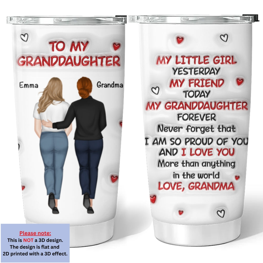 Custom Mother's Day Birthday Gifts For Granddaughter • A Hug From Grandma - Personalized 3D Inflated Effect Tumbler