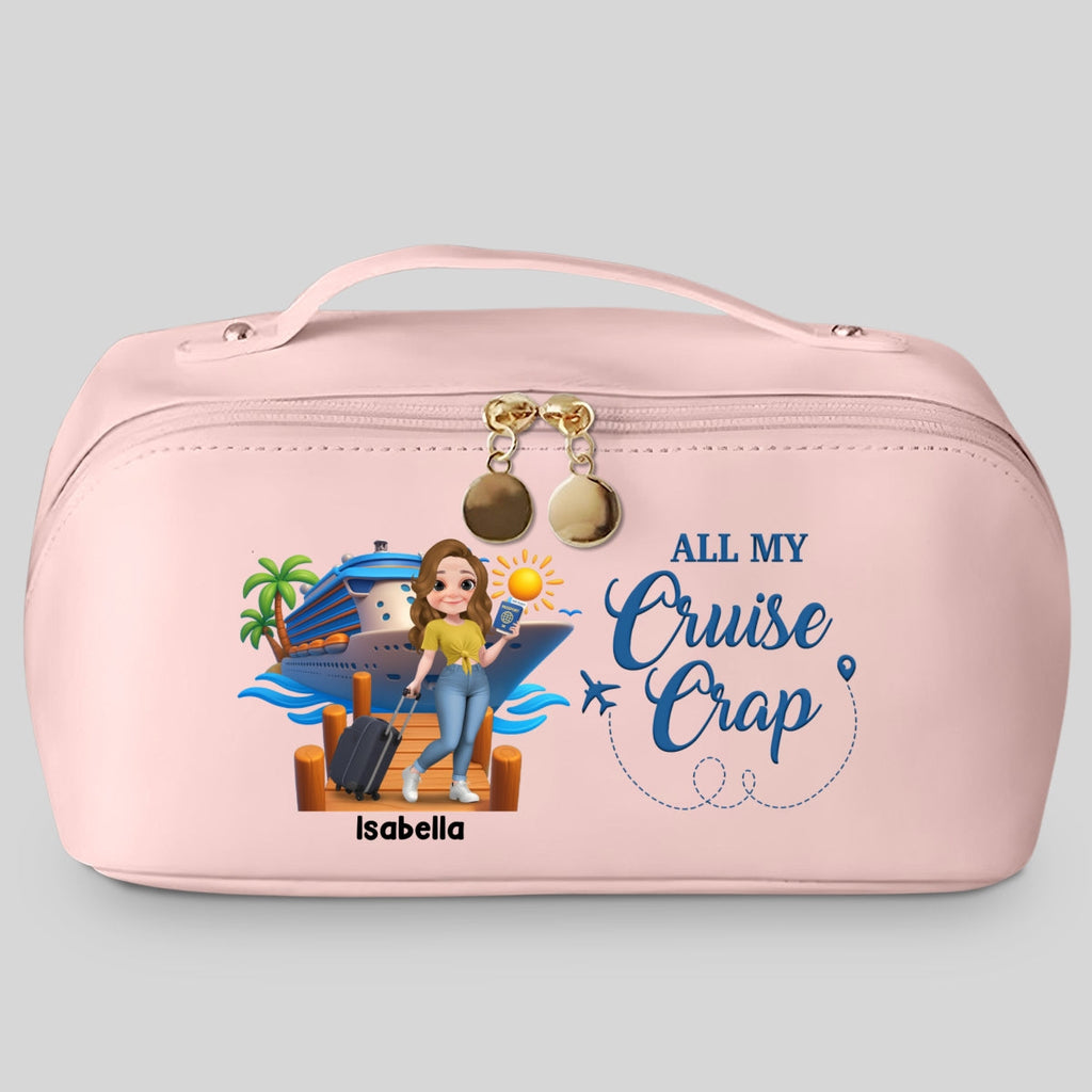 All My Cruise Crap - Personalized Leather Makeup Bag