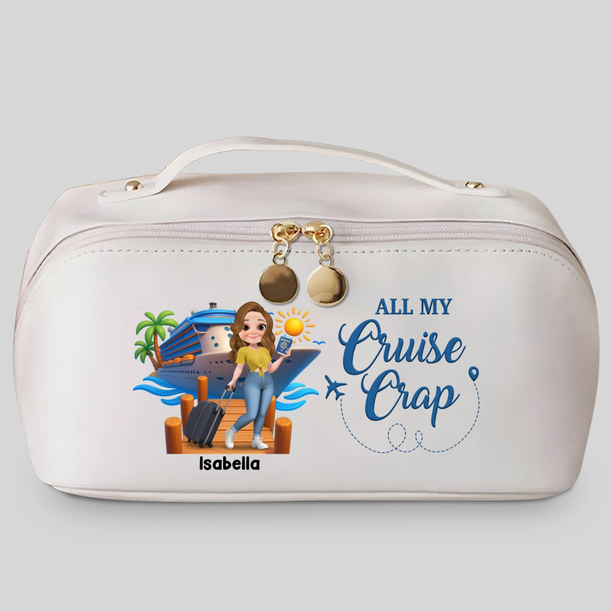 All My Cruise Crap - Personalized Leather Makeup Bag